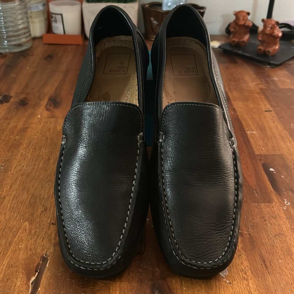 Excellent Condition 14th&Union Men's Black Leather Driving Slip On Shoes...10..